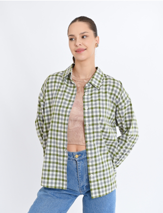 Сорочка в клітинку зелено-сіра Картинка Сорочка в клітинку зелено-сіра