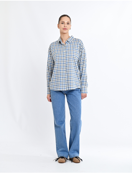 Картинка Сорочка в клітинку блакитно-сіра