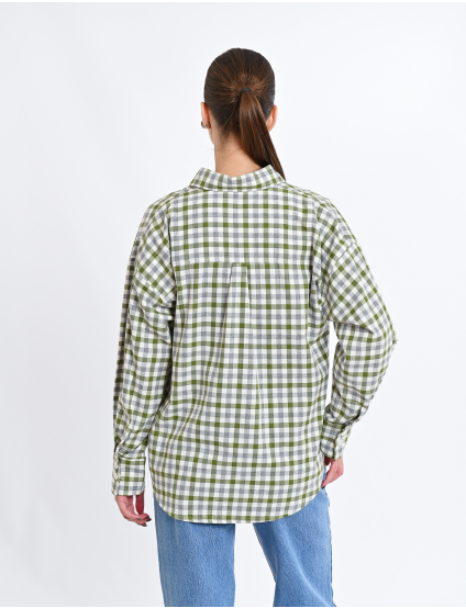 Картинка Сорочка в клітинку зелено-сіра