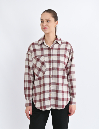 Сорочка в клітинку з накладною кишенею бордова Картинка Сорочка в клітинку з накладною кишенею бордова