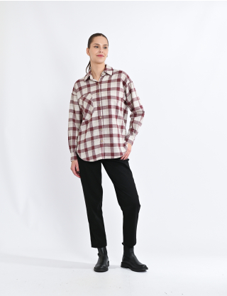 Сорочка в клітинку з накладною кишенею бордова Картинка Сорочка в клітинку з накладною кишенею бордова