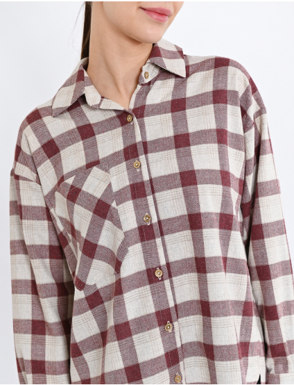 Картинка Сорочка в клітинку з накладною кишенею бордова