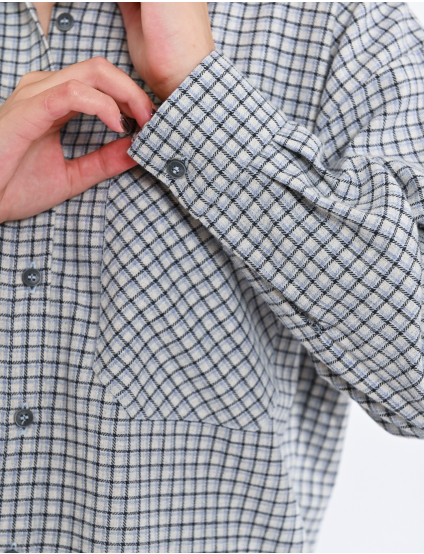 Картинка Сорочка в сіру клітинку з блакитним