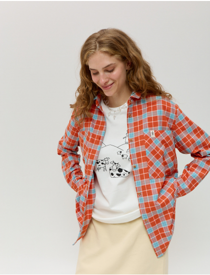 Картинка Сорочка помаранчева картата 