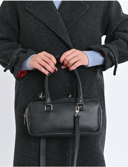 Картинка Чорна сумка з подвійними ручками та довгим ремінцем