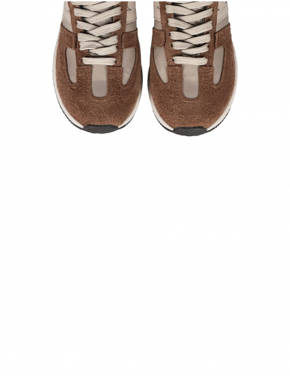 Картинка Кросівки бежево-руді з натурального спилку-замші та нейлонової тканини