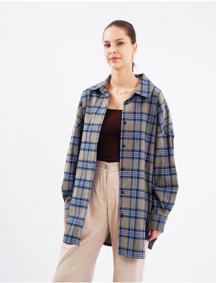 Картинка Сорочка oversize в клітинку сіра