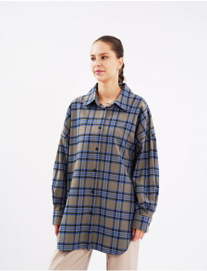 Картинка Сорочка oversize в клітинку сіра