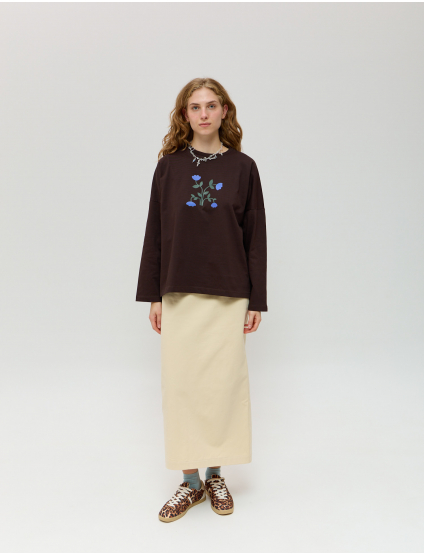 Картинка Лонгслів темно-коричневий з принтом 