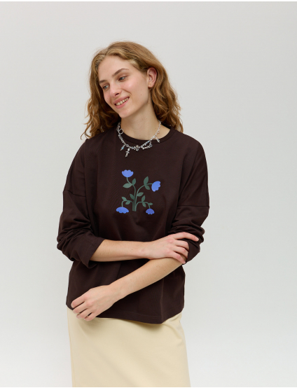 Картинка Лонгслів темно-коричневий з принтом 