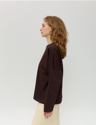 Картинка Лонгслів темно-коричневий з принтом 