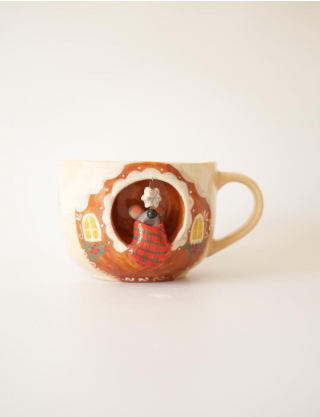 Картинка Керамічна чашка ручної роботи «Мишка зі сніжинкою»