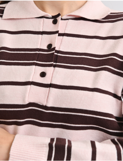 Картинка Светр у смужку з коміром поло рожево-коричневий