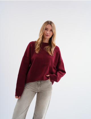 Картинка Светр oversize з жакардовими сердечками бордовий