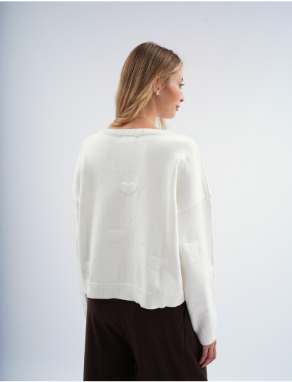 Картинка Светр oversize з жакардовими сердечками білий