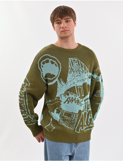 Картинка Об’ємний в’язаний светр зелений