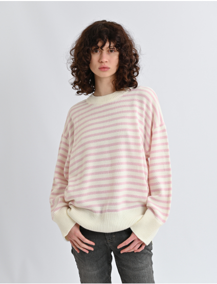 Картинка Смугастий светр у рожево‑молочній гамі