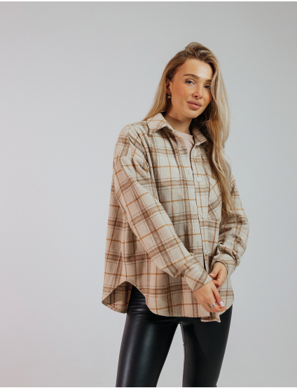 Картинка Сорочка в клітинку бежева з помаранчевим