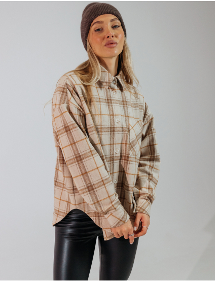 Картинка Сорочка в клітинку бежева з помаранчевим