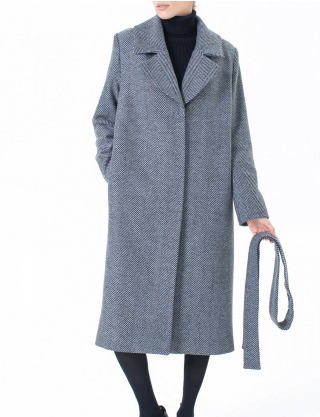 Картинка Пряме пальто чорна ялинка з блиском