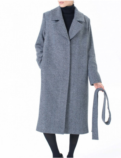 Картинка Пряме пальто чорна ялинка з блиском