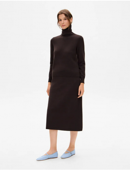 Картинка Жіноча темно-коричнева трикотажна спідниця міді з кашеміром