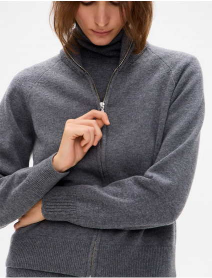 Картинка Жіночий сірий кашеміровий джемпер на блискавці