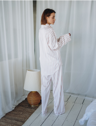 Піжама в смужку з шовкової тканини сатин Картинка Піжама в смужку з шовкової тканини сатин