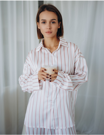 Картинка Піжама в смужку з шовкової тканини сатин