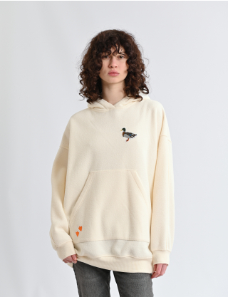 Картинка Худі жіноче oversize молочне з вишивкою качки та принтом на спині