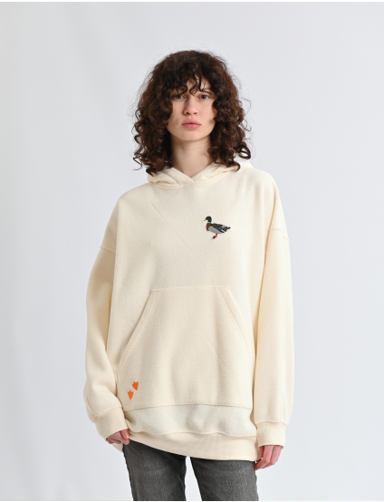 Картинка Худі жіноче oversize молочне з вишивкою качки та принтом на спині