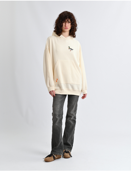 Картинка Худі жіноче oversize молочне з вишивкою качки та принтом на спині