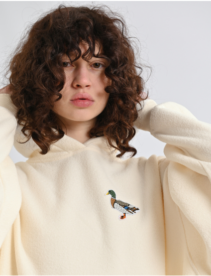 Картинка Худі жіноче oversize молочне з вишивкою качки та принтом на спині