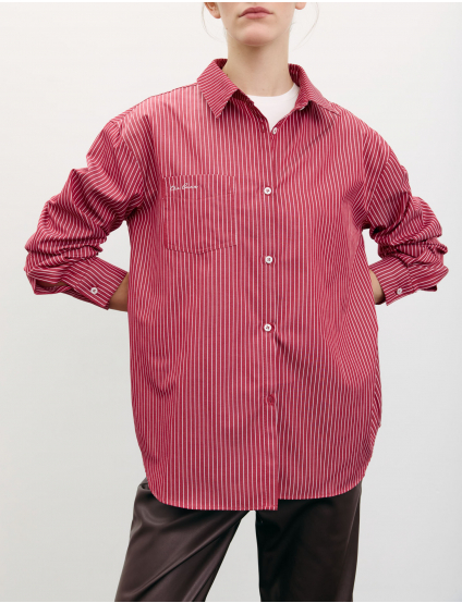 Картинка Cорочка оверсайз з вишивкою в смужку червона