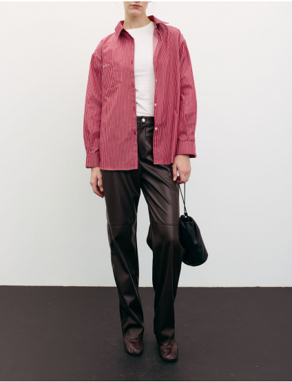 Картинка Cорочка оверсайз з вишивкою в смужку червона