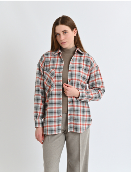 Картинка Картата сорочка oversize у відтінках сірого й теракотового