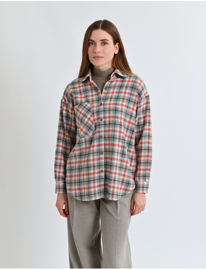 Картинка Картата сорочка oversize у відтінках сірого й теракотового