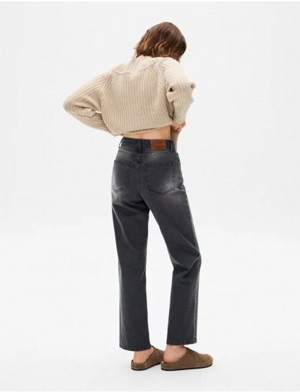 Картинка Жіночі сірі джинси прямого крою з ефектом вицвітання