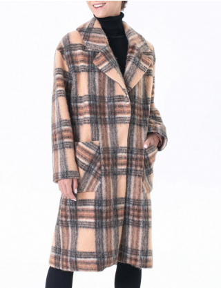 Картинка Вовняне коричневе пальто в клітку