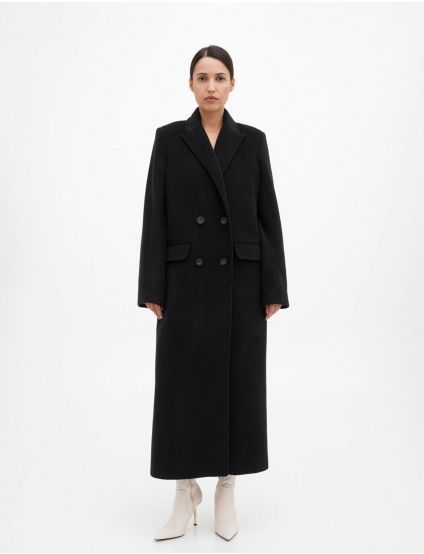 Картинка Довге чорне пальто зі шліцею