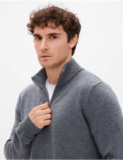 Картинка Чоловічий сірий джемпер на блискавці з кашеміром