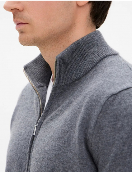 Картинка Чоловічий сірий джемпер на блискавці з кашеміром