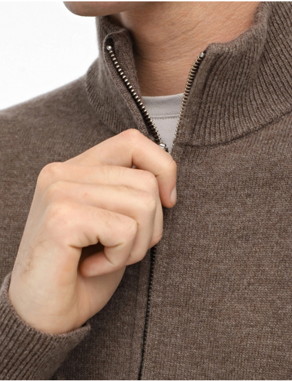 Картинка Чоловічий бежевий джемпер на блискавці з кашеміром