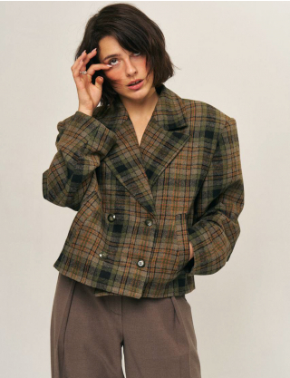 Двобортний жакет у клітинку з вовною Картинка Двобортний жакет у клітинку з вовною