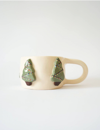 Картинка Керамічна чашка ручної роботи «Ялинки і сніжинки»