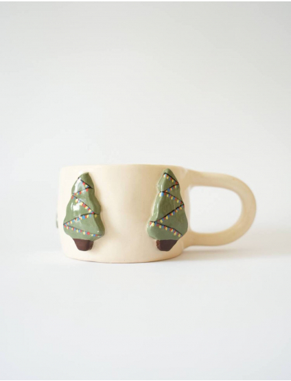 Картинка Керамічна чашка ручної роботи «Ялинки і сніжинки»