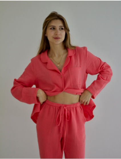 Картинка Піжама з мусліну зі 100% бавовни рожева