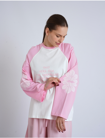 Картинка Лонгслів із реглан‑рукавами та контрастними принтами