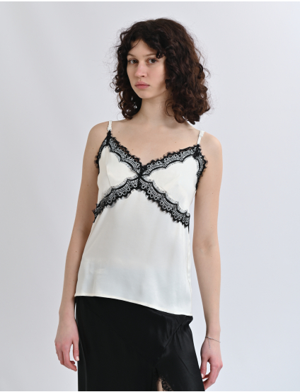 Картинка Білий топ із чорним мереживом