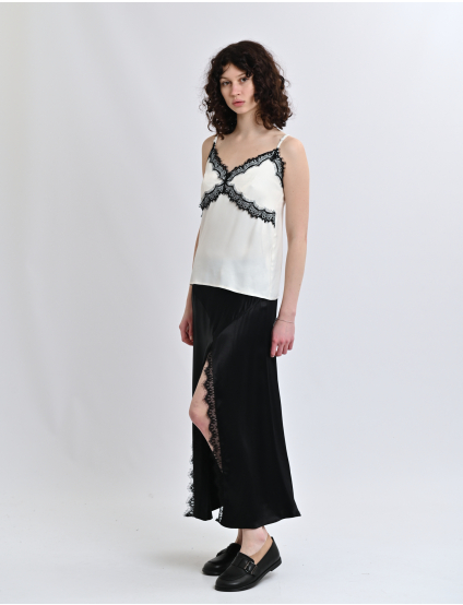 Картинка Білий топ із чорним мереживом